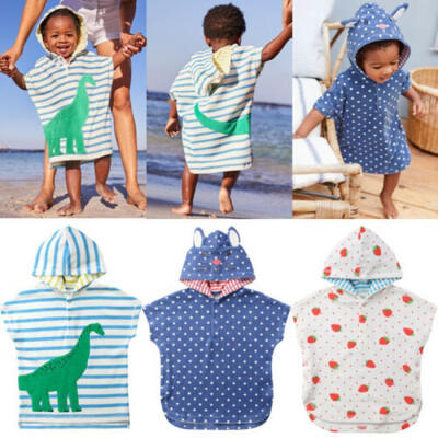 

Cotton Hooded Bath Towel Pool Beach Wearable Bathrobe for Kids Baby Toddlers