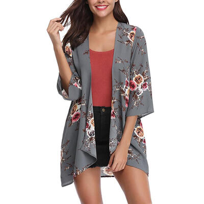 

Women Casual Vintage Cardigan Ladies Summer Chiffon Floral Print Blouse Top
