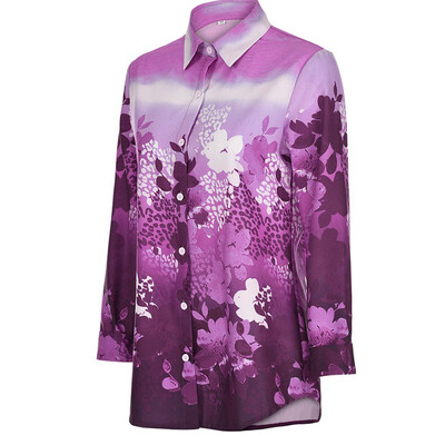 

Women Casual Lapel Long Sleeve Breathable Floral Print Loose Slim Tops Blouse