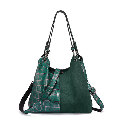 

REALER genuine leather shoulder bag Plaid pattern handbags women bags Patchwork Hobo bag fashion ladies bags high qualiity