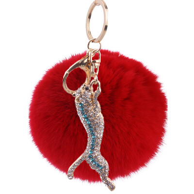 

Rex rabbit hair keychain inlaid colored diamonds small cheetah bag car key ring pendant high quality plush hair ball
