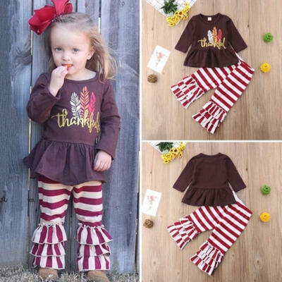 

Thanksgiving Toddler Kids Baby Girl Dress Tops Stripe Pants Outfits Clothes 1-6Y