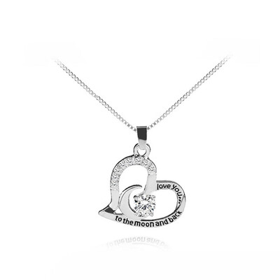 

Silver plated Necklace Heart Moon Pendant "I love you to the moon&back" for Women Child Jewelry