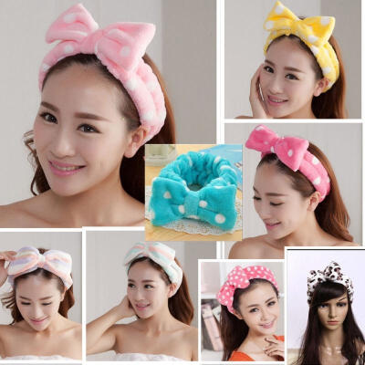 

Beauty Big Bow Dot Striped Soft Shower Hair Band Wrap Headband Bath Spa MakeUp