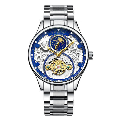 

TEVISE T820A Business Men Automatic Mechanical Watch Moon Phase Time Display Fashion Casual Stainless Steel Strap 3ATM Waterproof