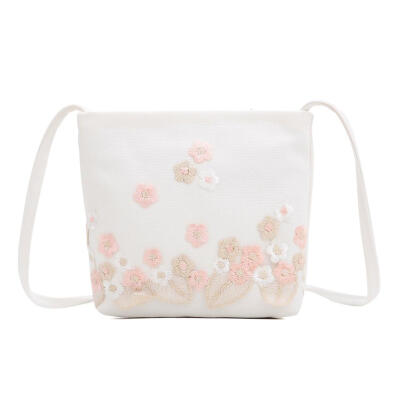 

Flower Embroidered Shoulder Messenger Handbags Women Canvas Crossbody Bags