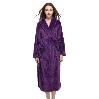 

Toponeto Women Winter Lengthened Coralline Plush Shawl Bathrobe Long Sleeve Robe Coat