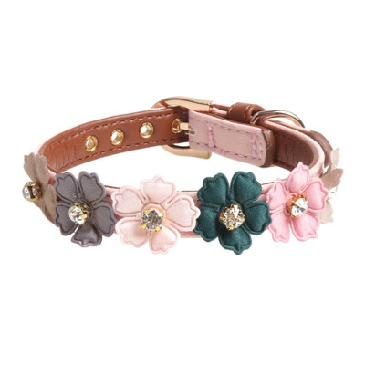 

Pet Adjustable PU Collar for Small Medium Dogs Shiny Lovely Colorful Flowers with Shiny Diamonds