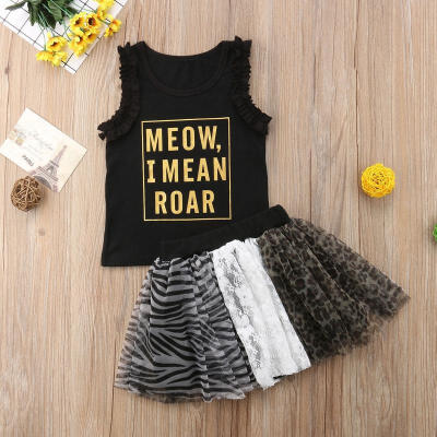 

Fashion Toddler Kids Baby Girls Sleeveless Top T-shirt Lace Tutu Skirt Dress Outfit Set Clothes