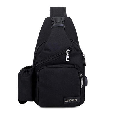 

USB Charging Canvas Shoulder Bags Men Chest Belt Packs Travel Crossbody Bag