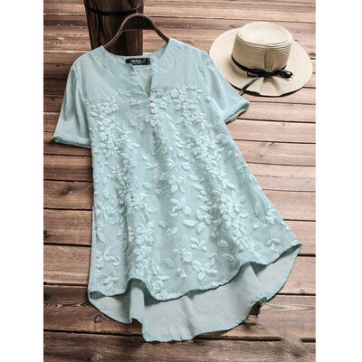 

Womens V Neck Short Sleeve Floral Loose Tops Casual Plain Tee Shirt Blouse