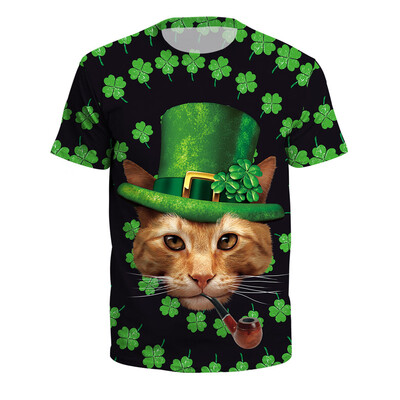 

Nomeni Unisex Men Women StPatricks Day Green Leaf Print Short Sleeve Tee Shirt Top