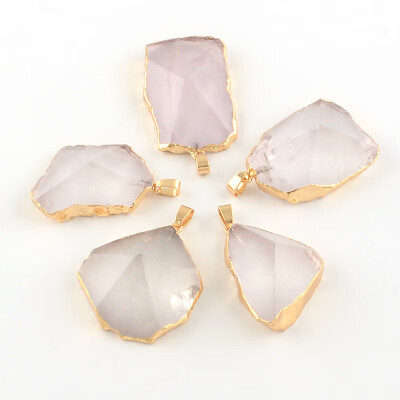 

Golden Plated Faceted Natural Rose Quartz Pendants with Iron Clasps 4055x2938x1118mm Hole 6x4mm