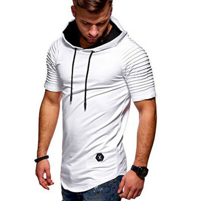 

Mens Muscle Hooded Hoodie Short Sleeve T SHIRT Slim Fit Casual Tee Shirt Top