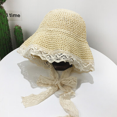 

Korean lace straw hat woman summer trip 100 students beach fisherman hat Japanese system folding sunscreen