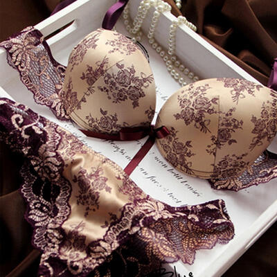 

Womens Sexy Underwear Satin Print Lace Embroidery Bra Sets Panties B C D Cup