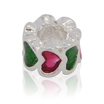 

Silver Tone Alloy Enamel European Beads Large Hole Beads Flat Round with Heart Pattern Colorful 10x6mm Hole 5mm