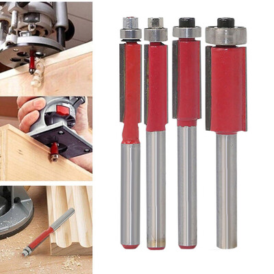 

〖Follure〗4Pcs 14 Shank Straight Flush Trim Router Bit Set Woodworking Cutting Tool