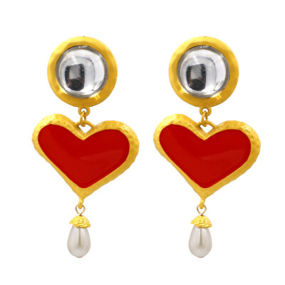 

Bohemia Women Heart Enamel Faux Pearl Charm Statement Stud Earrings Jewelry Gift