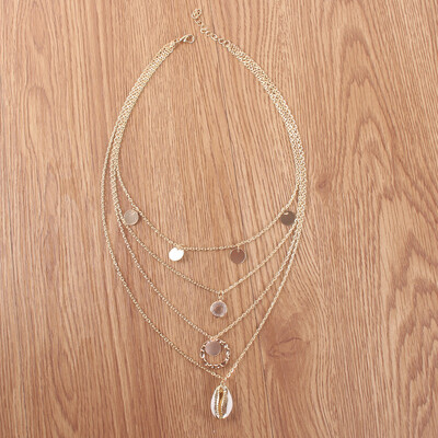 

Beads Fashion Multi layer Gold Color long Conch Shell Pendants Necklace Women statement pearl Ocean Seashell Beach Jewelry