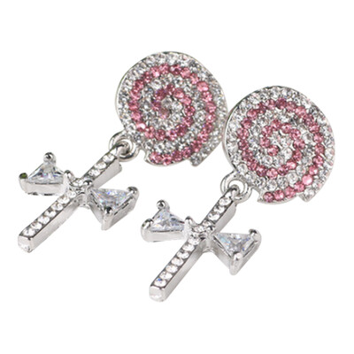 

Sterling Silver Zircon Rhinestone Inlay Earrings Sweet Fashionable Characteristic Lollipop Earrings