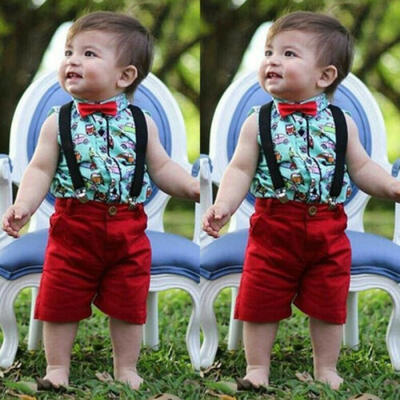 

2PCS Kids Baby Boy Gentleman Clothes Cartoon Car Tops Shorts Outfits Set Summer