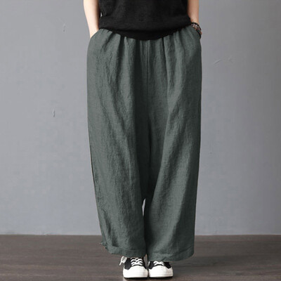 

Tailored Womens Ladies Casual Flax Cotton And Linen Loose Wide Leg Pants COL