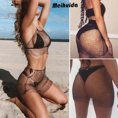 

Womens Crochet Hollow Out Beach Swimsuit Bathing Swimwear Bikini Cover Up Dress