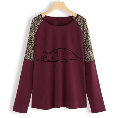 

Nomeni Women Casual Leopard Printing Long Sleeve Tunic Shirt Tops Blouse GNS