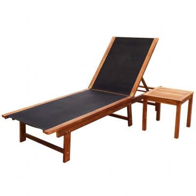 

Sun Lounger with Table Solid Acacia Wood&Textilene