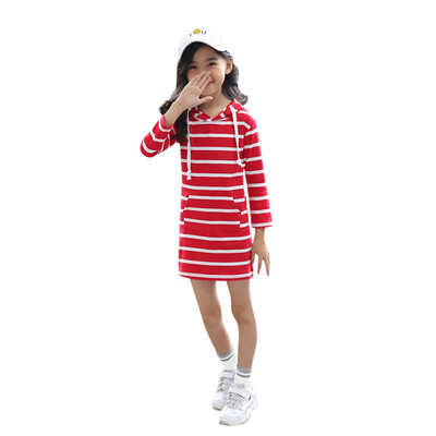 

Teen Kids Girls Long Sleeve Stripe Slim Pencil Skirt Hooded Princess Dress