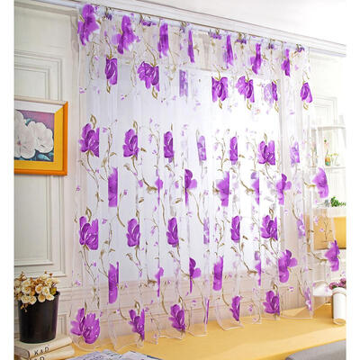 

Big Flower Tulle Blackout Curtains Window Screening Drape for Bedroom Decor