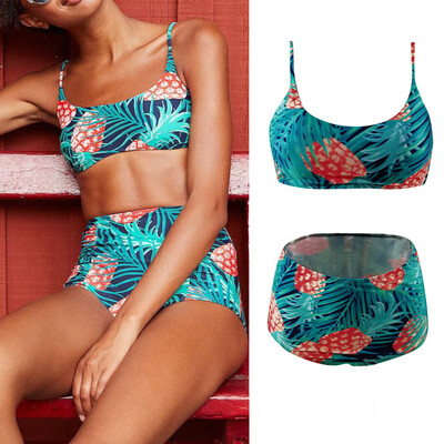 

Roseonmyhand Women Swimwear Bikini Print Pineapple Push-Up Padded Bathing Beachwear