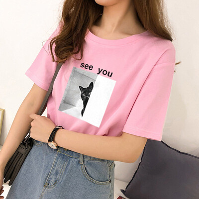 

Harajuku Summer Womens Oversize Cartoon Printed Letter Short-Sleeved T-shirt Shirt Round Neck Casual Loose T shirt Female