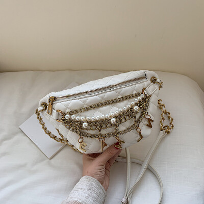 

Small bag female new wild chain pearl single back Messenger bag fashion rhombic letter chest bag tide