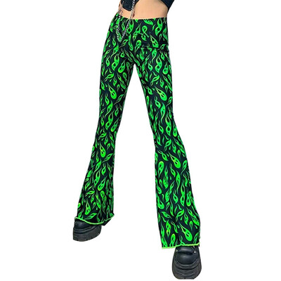 

Women Leopard Print High Waist Flare Pants Lady Floor-Length Bell Bottom Autumn Winter Wide Leg Trousers