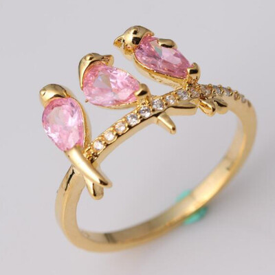 

Exquisite Women Gold Plated 3 Birds Crystal Rhinestone Ring Jewelry Pretty Cute