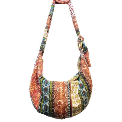 

Hippie Floral Print Women Adjustable Strap Canvas Tote Crossbody Sling Hobo Bag