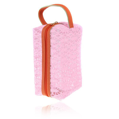 

Cosmetic Hollow Make Up Container Pouch Handbag Translucent Bath Sunbag Fluorescent Pink