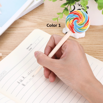 

1 Piece Kawaii Cute Lollipop Ballpoint Pens Office School Business 05mm Pen refill Black Handles Creative Candy Pens for kids