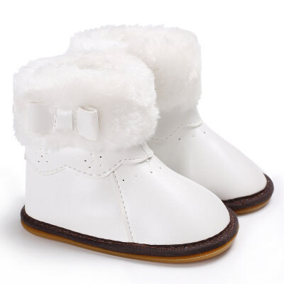 

Infant Toddler Newborn Girls Winter Bowknot Crib First Walkers PU Leather Keep Warm Soft Rubber Soled Baby Shoes