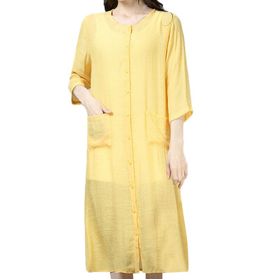 

Toponeto Womens Cotton Linen Pocket Solid Color Sunscreen Buttons up Long Summer Shirts