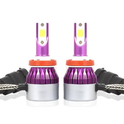 

C6 Universal Car LED Headlight Purple Auto Modified Conversion Lamp Kit COB Bulbs Lamps 6500K White Light