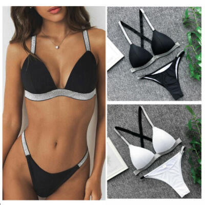 

Lady Womens Swimsuit Sets Cross Strap Padded Bra TopsThong Bikini Swimwear UK