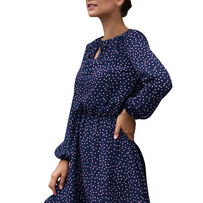 

V-neck Sweet Wave Point Dress Puff Sleeve Long Sleeve Waist Slimming Mini Skirt Coffee