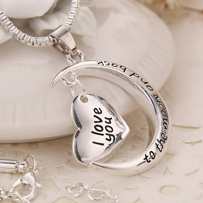 

New I Love You Moon Love Necklace Sweater Chain Necklace Color Silver