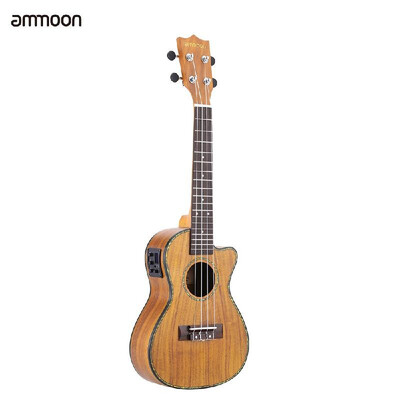 

ammoon 24" Cutaway Ukulele Hawaii Guitar with LED EQ Koa Plywood Cowry Shell Brims OX Bone Saddle 4 Strings Instrument Gift Presen