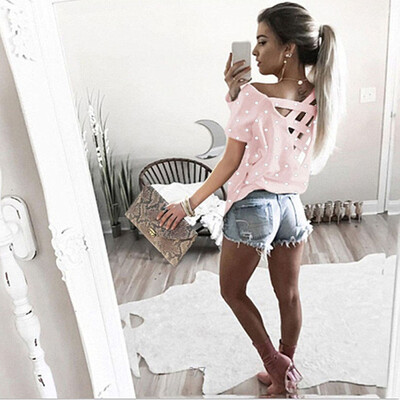 

Starmoon Womens Short Sleeve Dot Shirt Pullover Ladies Casual Tops T-Shirt Blouse
