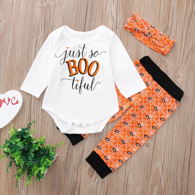 

Newborn Infant Baby Boy Girl Letter Romper Tops Pants Halloween Outfits Set