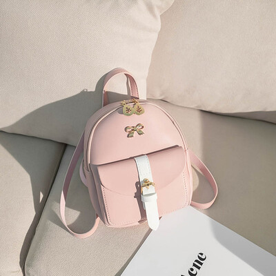 

Fashion Pu Leather Bow Ladies Shoulder Small Backpack Convenient Travel Purse Fashion Women Backpack